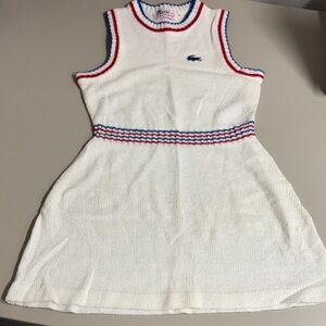 Vintage, IZOD Lacoste White Sleeveless Knit Dress w/ Red & Blue Trim kids SZ 12